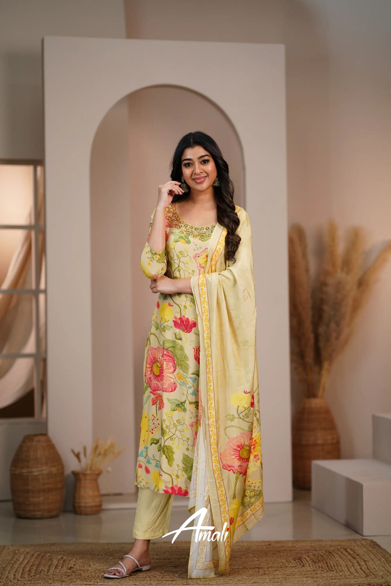 Pastel Yellow Crepe Salwar Anarkalis