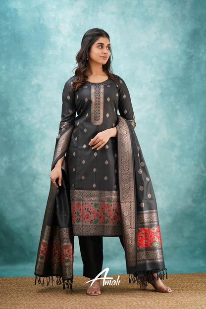 Pavani - Black Blended Paithani Silk Salwar Salwar