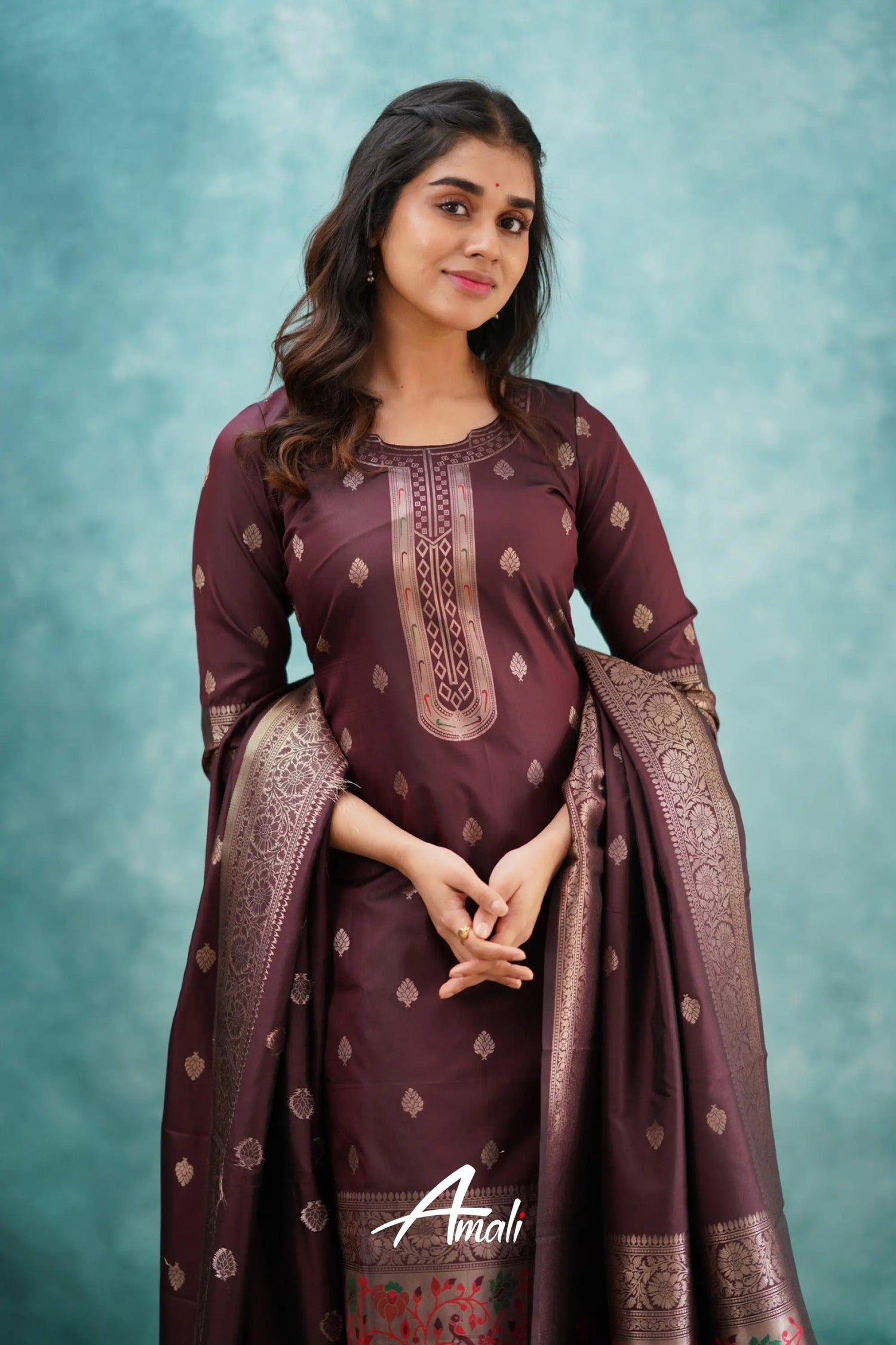 Pavani - Coffee Brown Blended Paithani Silk Salwar Salwar