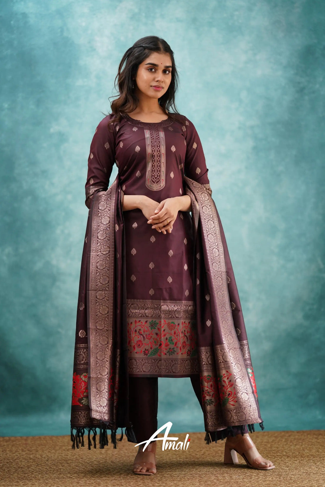 Pavani - Coffee Brown Blended Paithani Silk Salwar Salwar