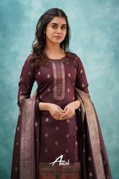 Pavani - Coffee Brown Blended Paithani Silk Salwar Salwar