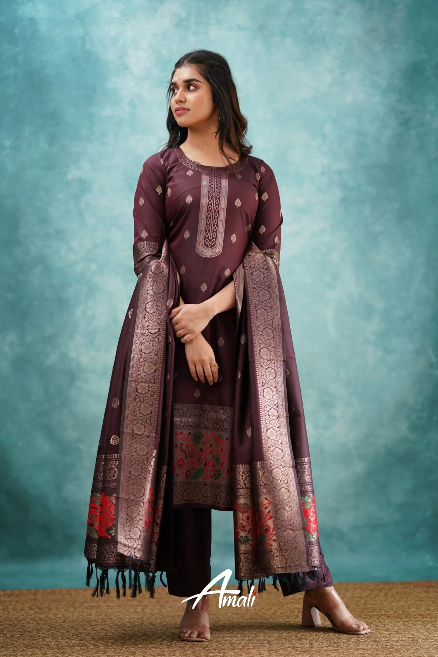 Pavani - Coffee Brown Blended Paithani Silk Salwar Salwar