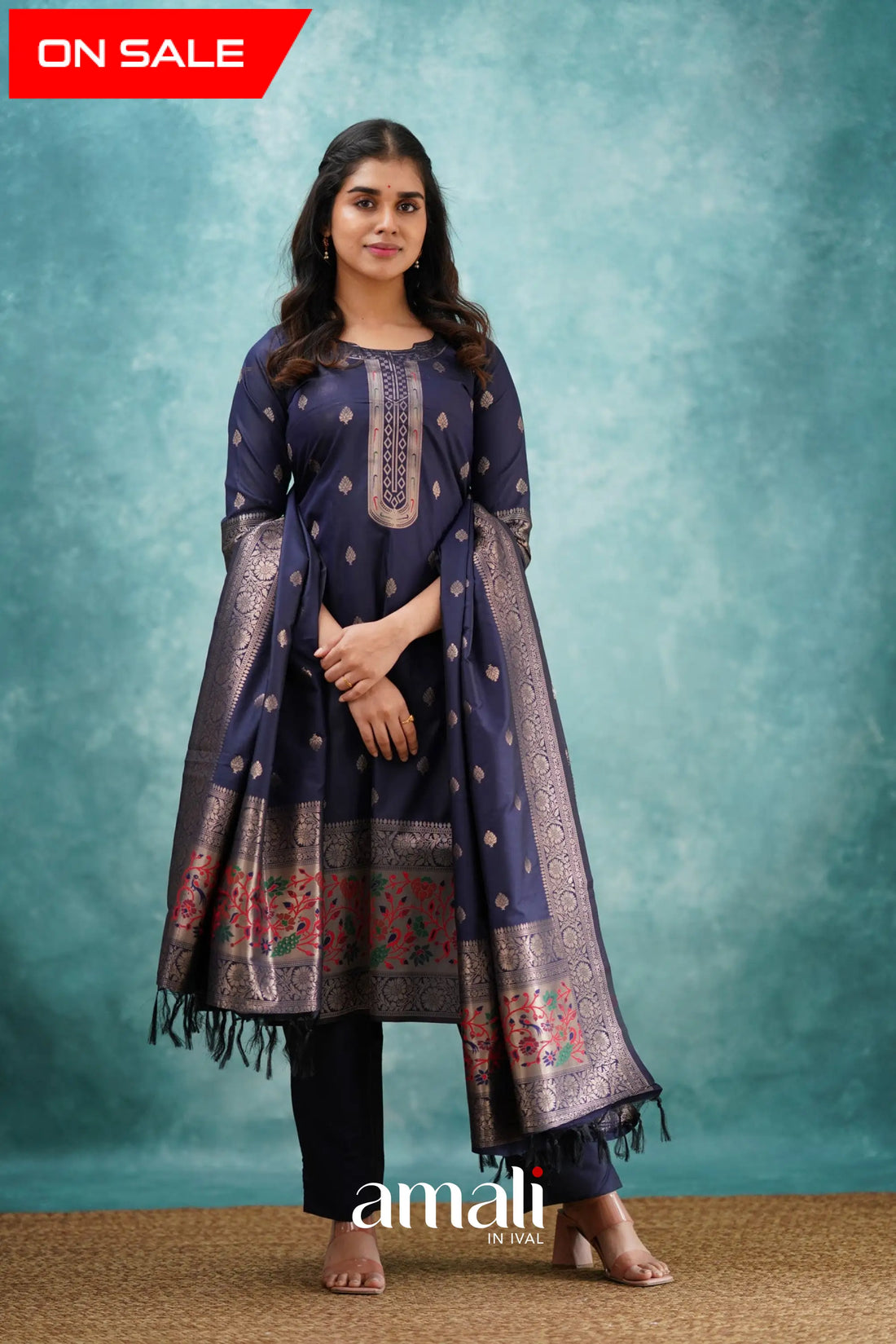 Pavani - Navy Blue Blended Paithani Silk Salwar Salwar
