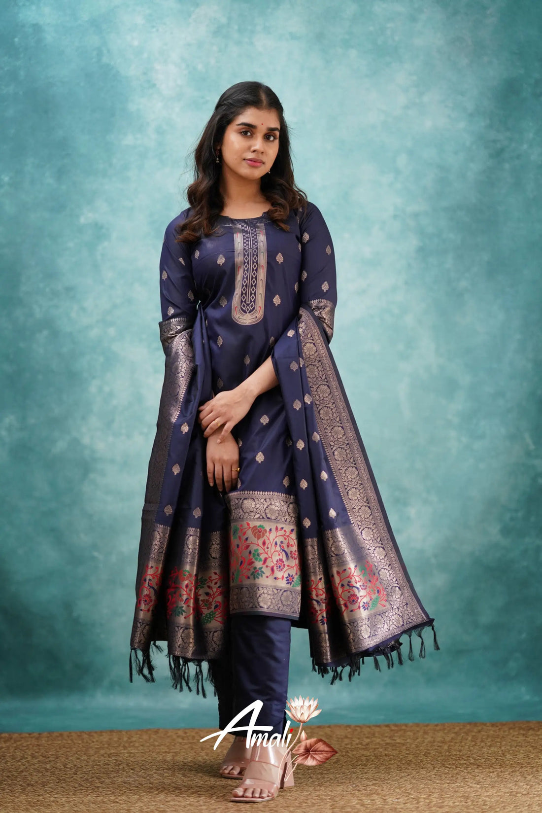 Pavani - Navy Blue Blended Paithani Silk Salwar Salwar