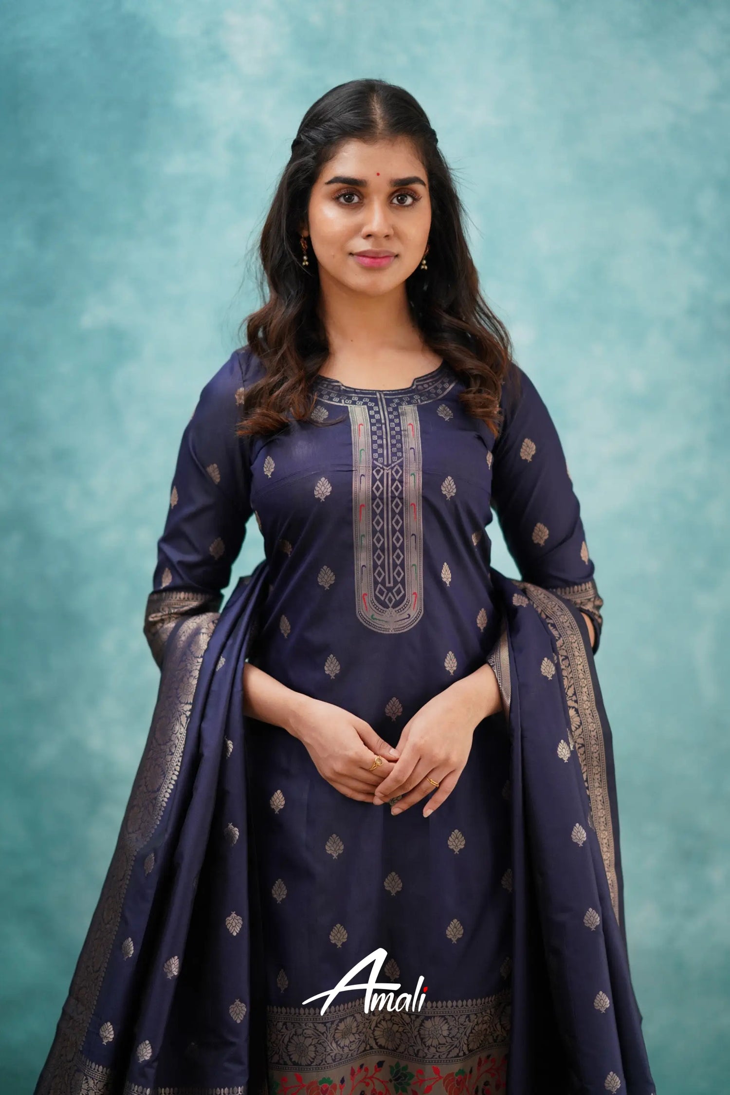 Pavani - Navy Blue Blended Paithani Silk Salwar Salwar