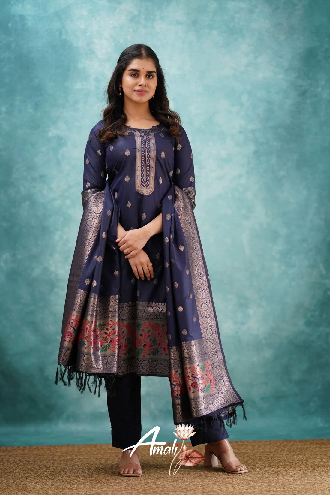 Pavani - Navy Blue Blended Paithani Silk Salwar Salwar