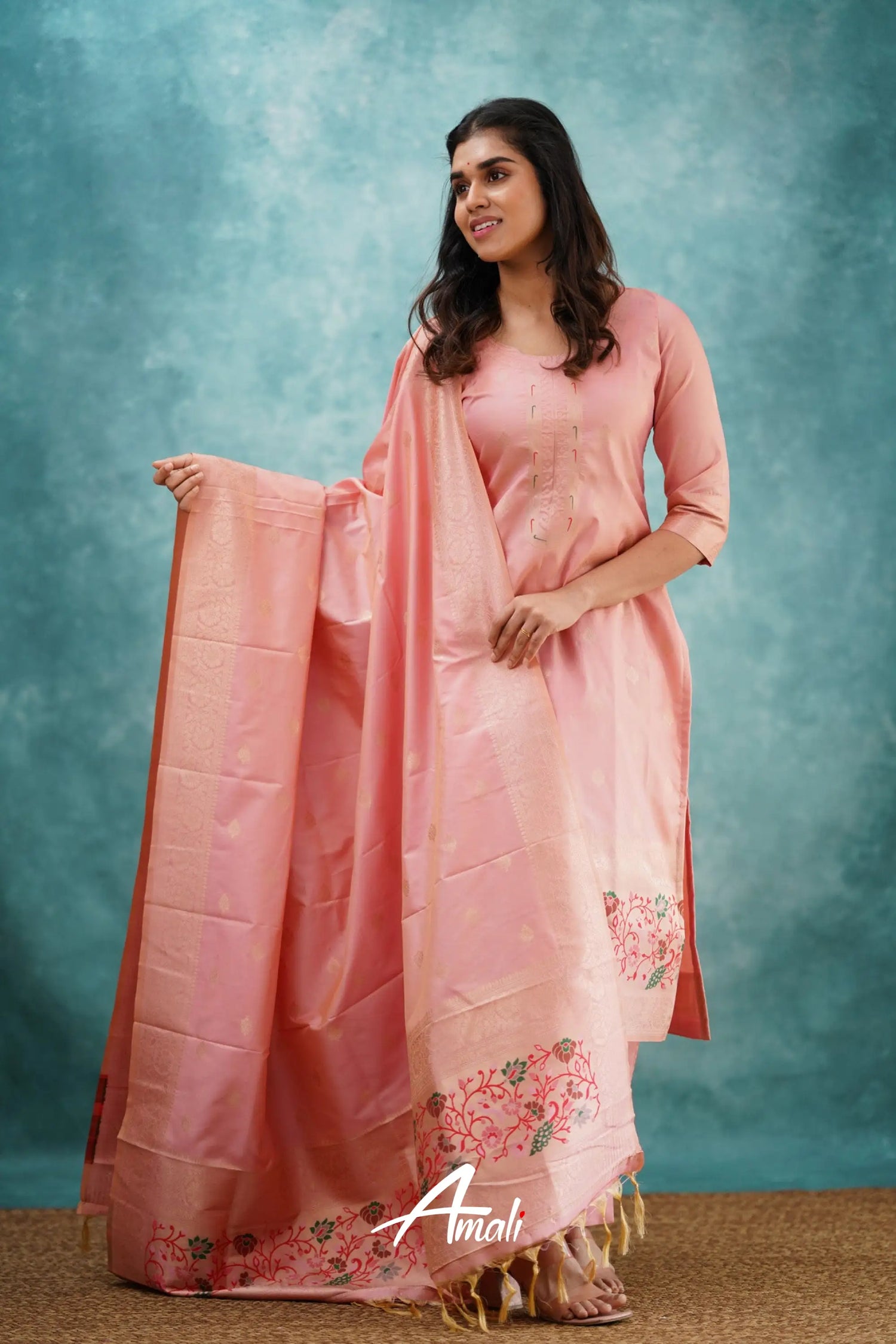 Pavani - Pastel Pink Blended Paithani Silk Salwar Salwar