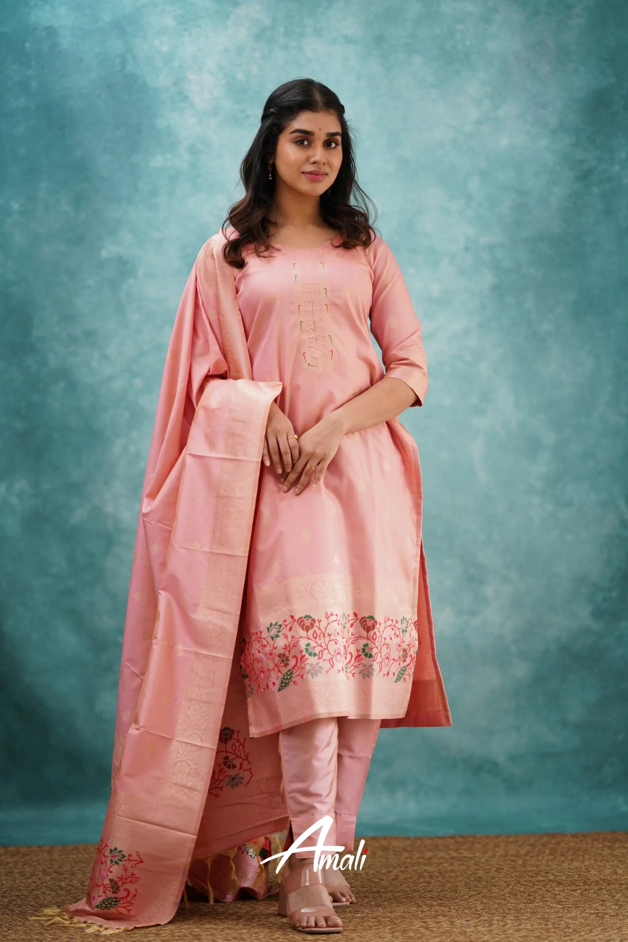 Pavani - Pastel Pink Blended Paithani Silk Salwar Salwar