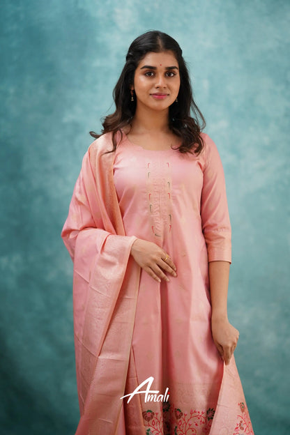 Pavani - Pastel Pink Blended Paithani Silk Salwar Salwar