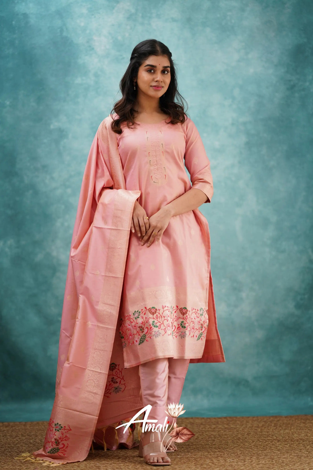 Pavani - Pastel Pink Blended Paithani Silk Salwar Salwar