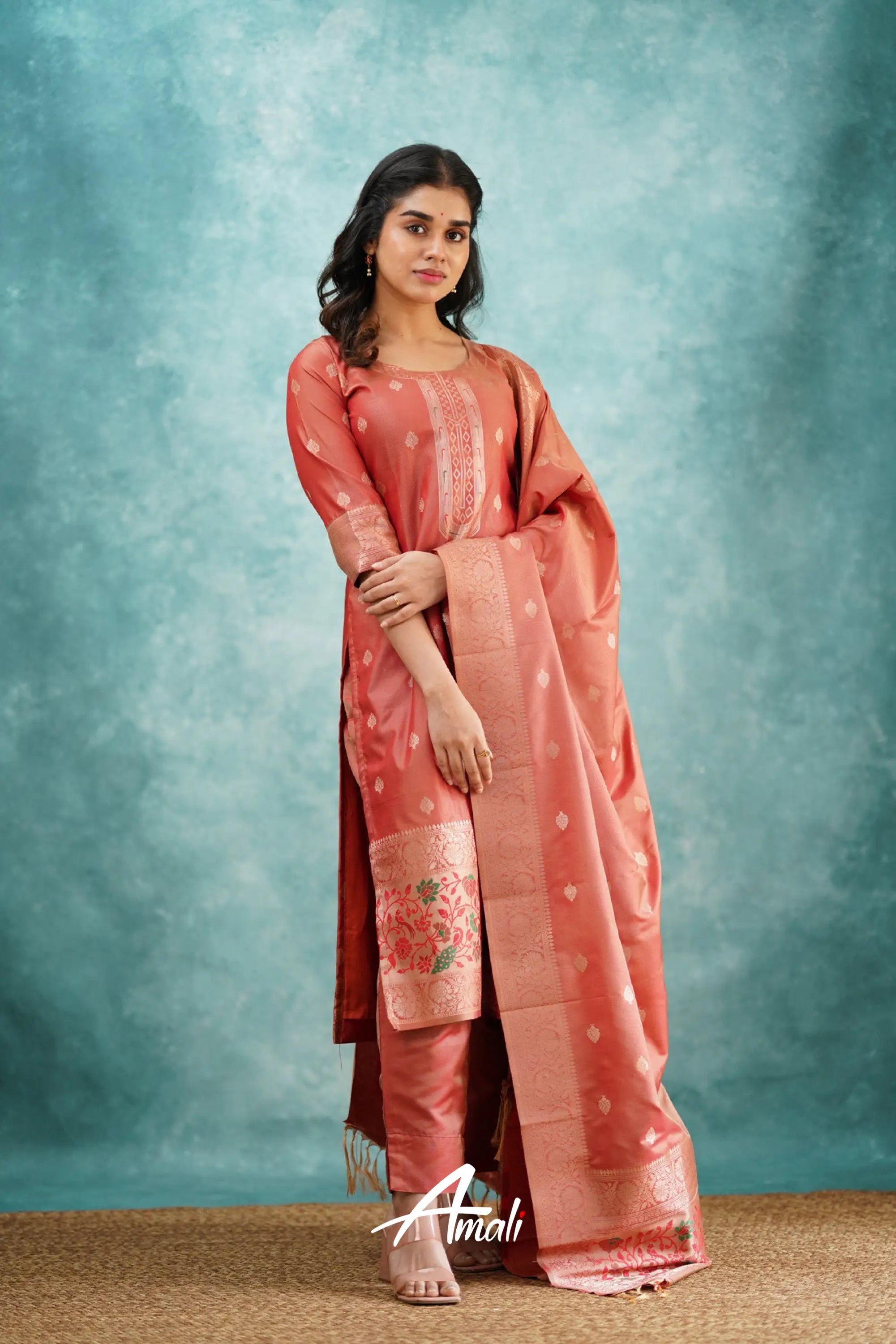 Sanvi - Peach Blended Paithani Silk Salwar Salwar