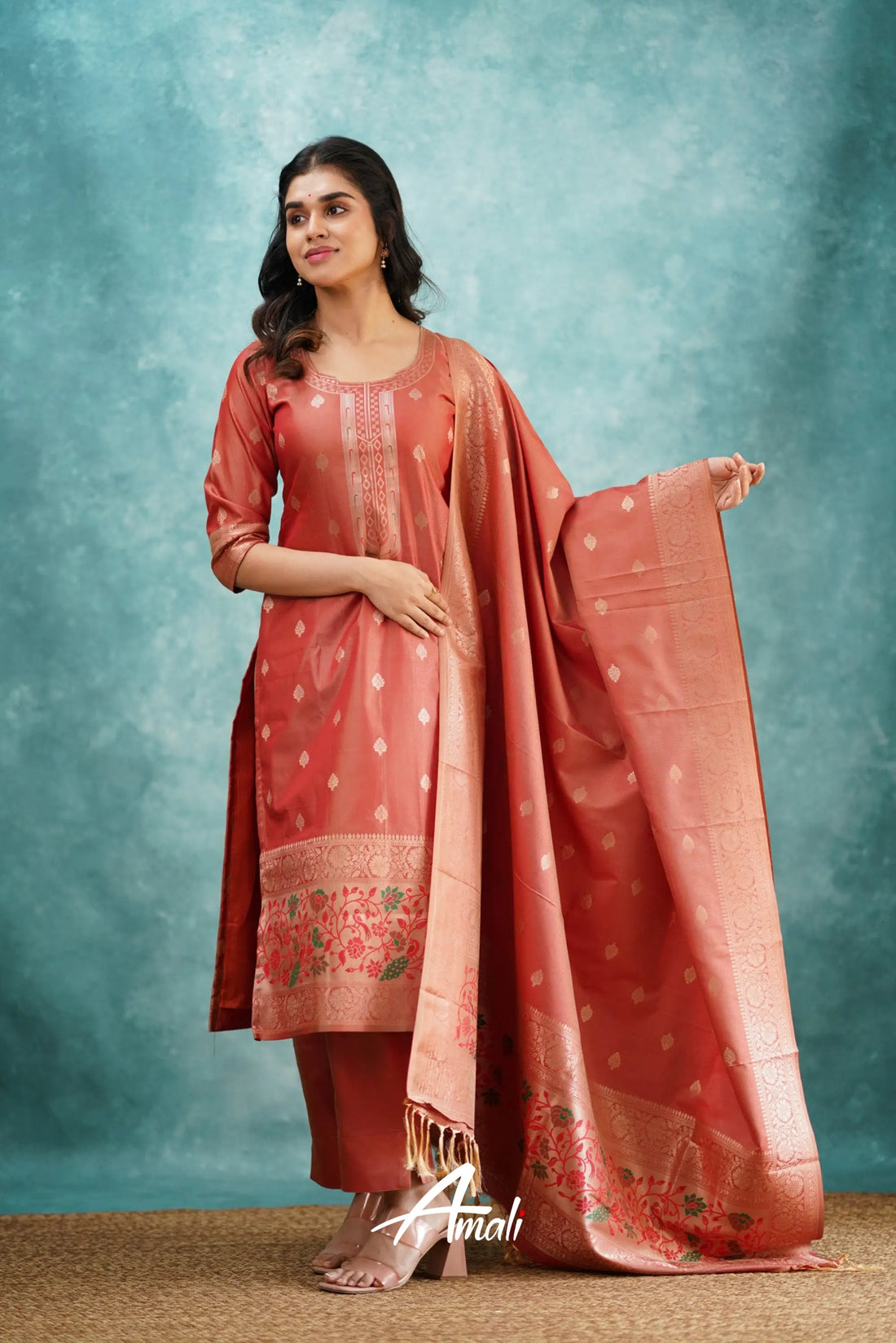 Pavani - Peach Blended Paithani Silk Salwar Salwar