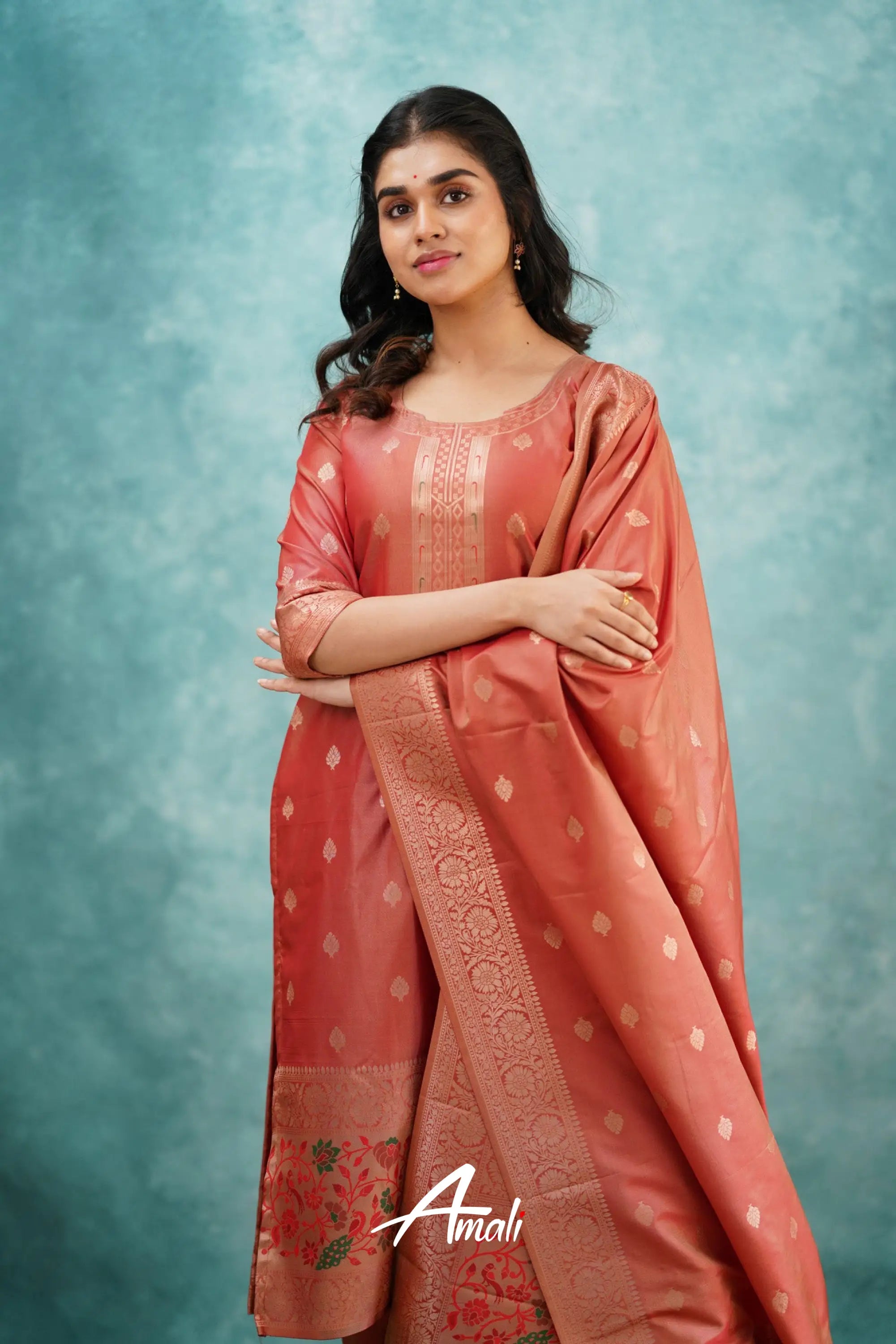 Sanvi - Peach Blended Paithani Silk Salwar Salwar