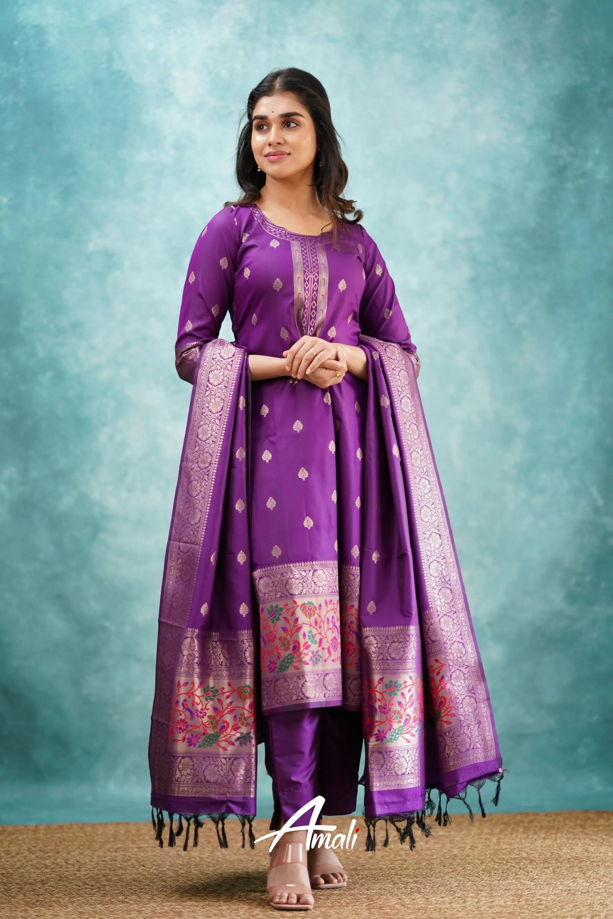 Pavani - Purple Blended Paithani Silk Salwar Salwar