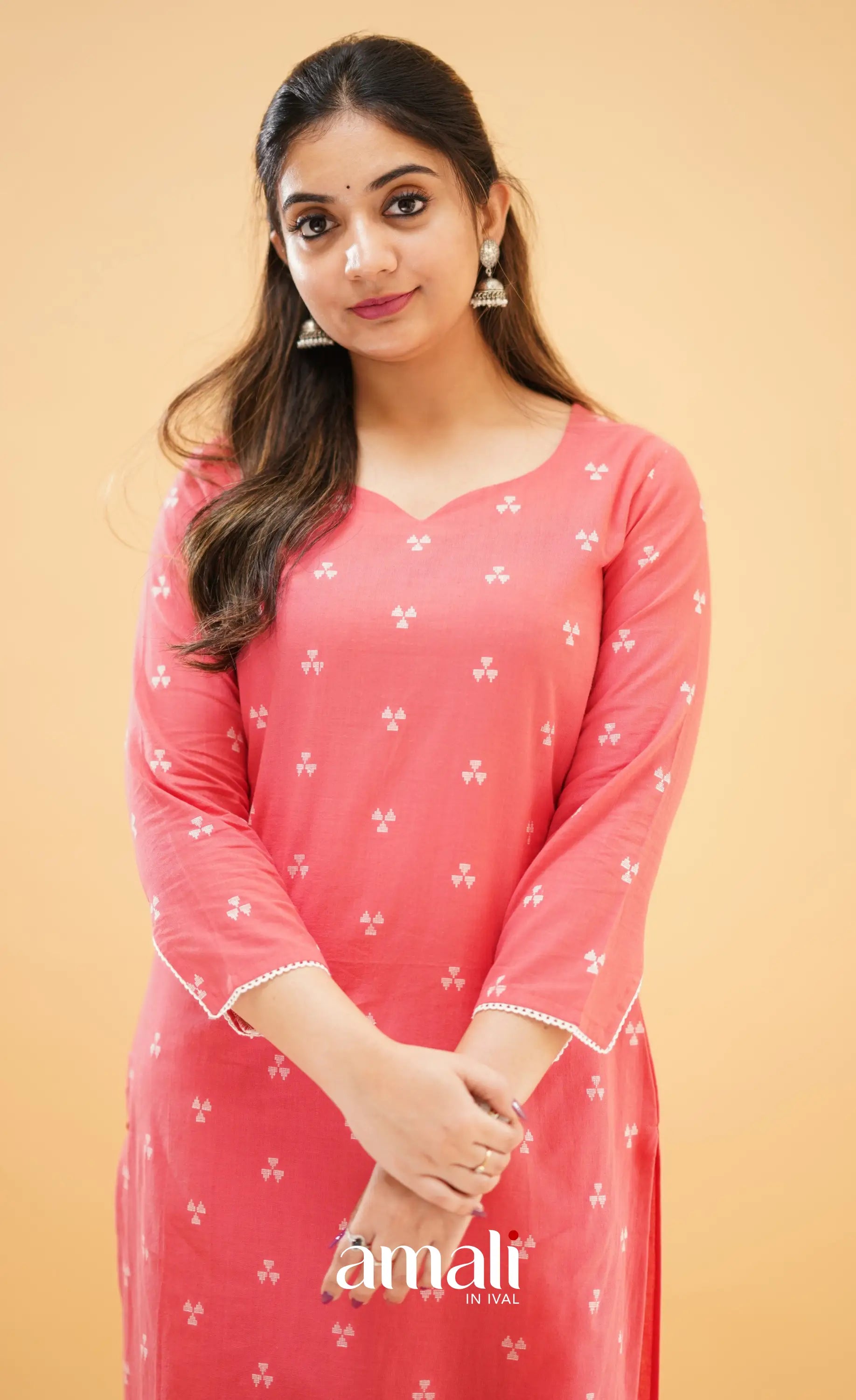 Peachish Pink Handloom Cotton Co-Ord Set