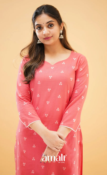 Peachish Pink Handloom Cotton Co-Ord Set