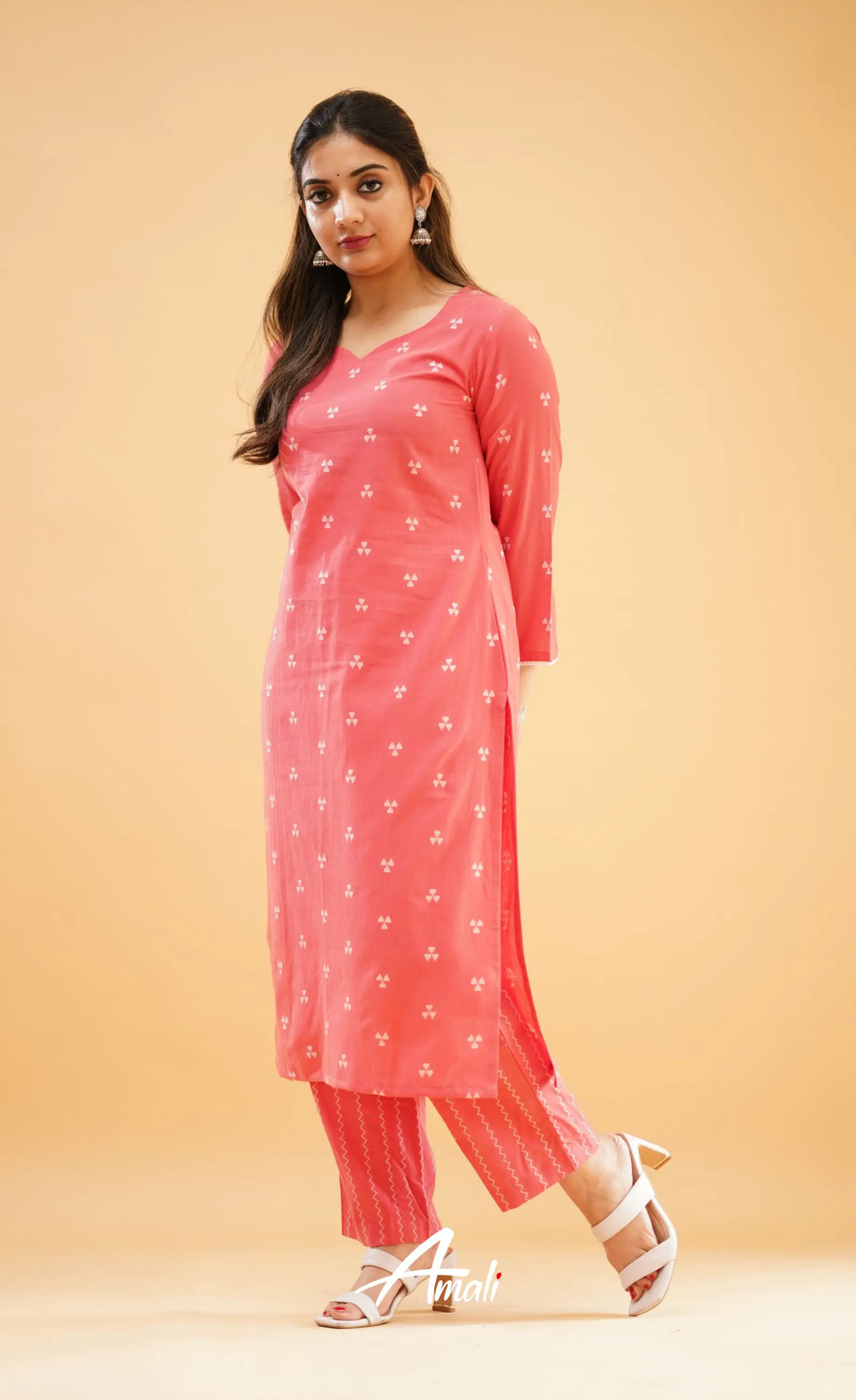 Peachish Pink Handloom Cotton Co-Ord Set