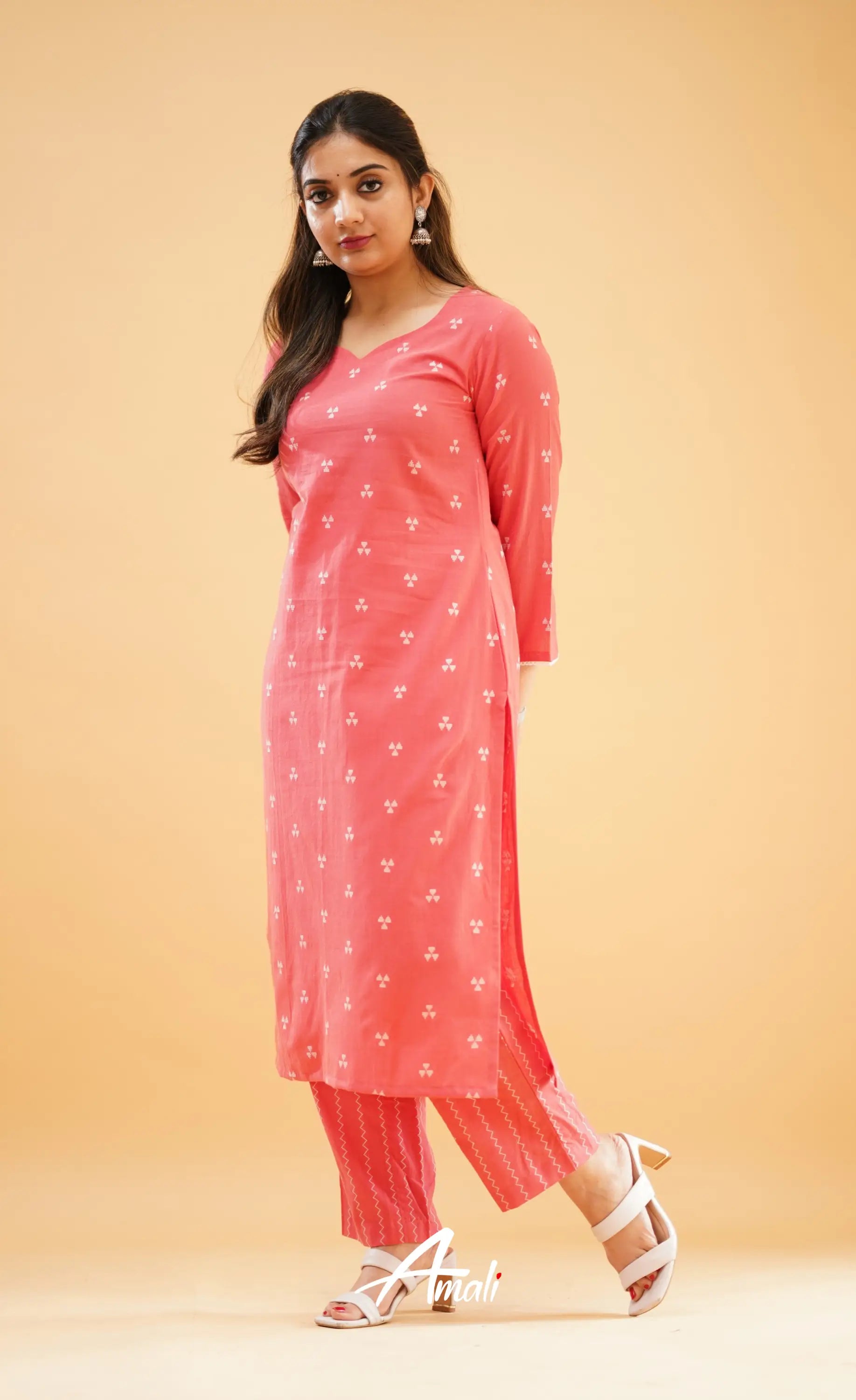 Peachish Pink Handloom Cotton Co-Ord Set