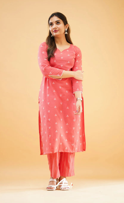 Peachish Pink Handloom Cotton Co-Ord Set