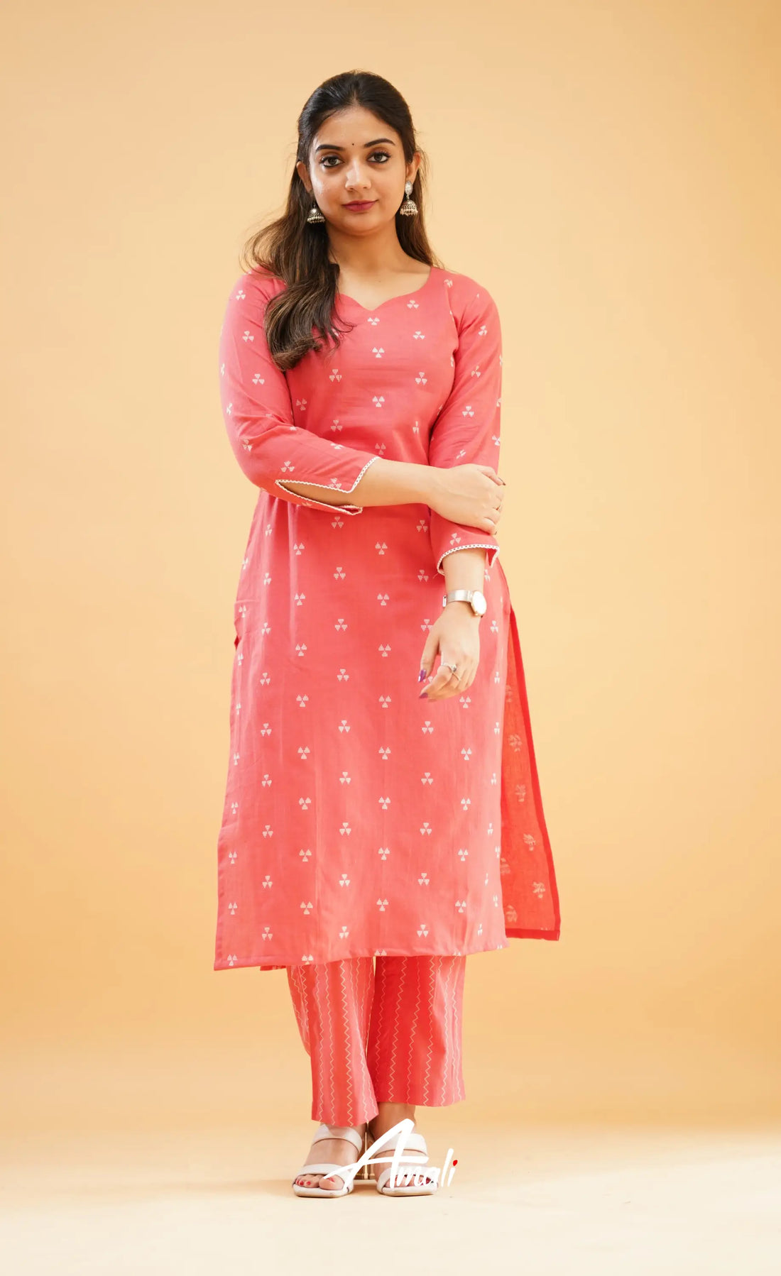 Peachish Pink Handloom Cotton Co-Ord Set