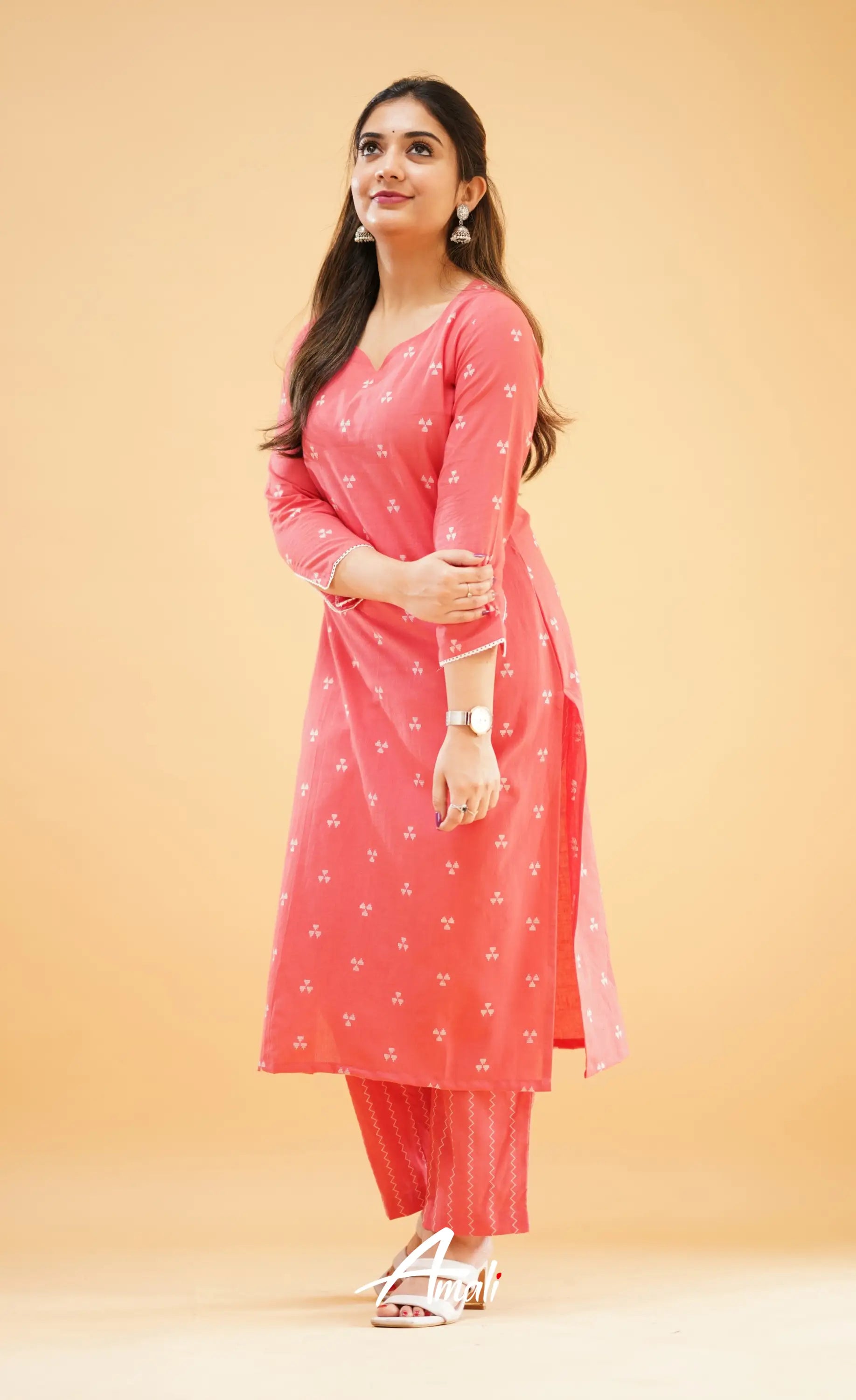 Peachish Pink Handloom Cotton Co-Ord Set