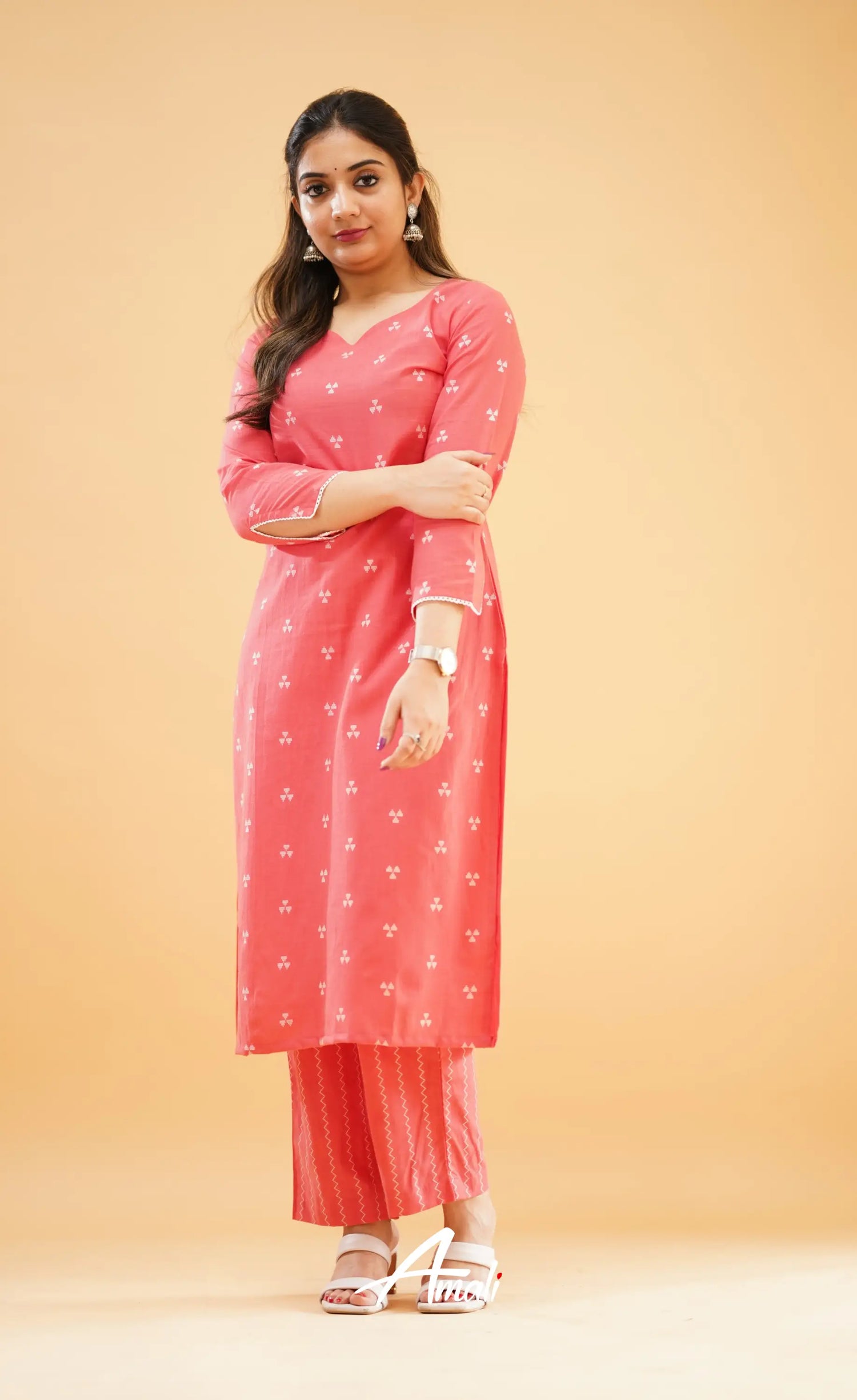 Peachish Pink Handloom Cotton Co-Ord Set