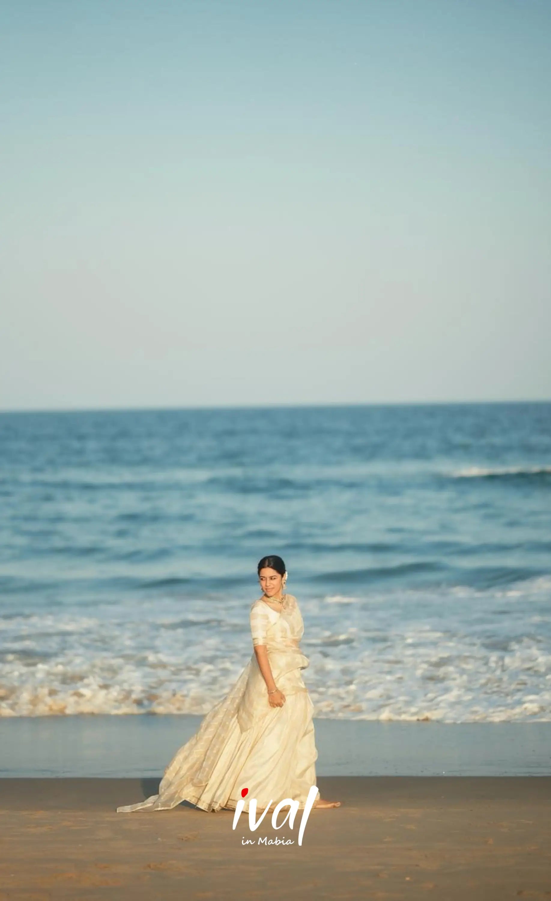 Pearl Silky Organza Halfsaree - Off white and Gold Half Sarees