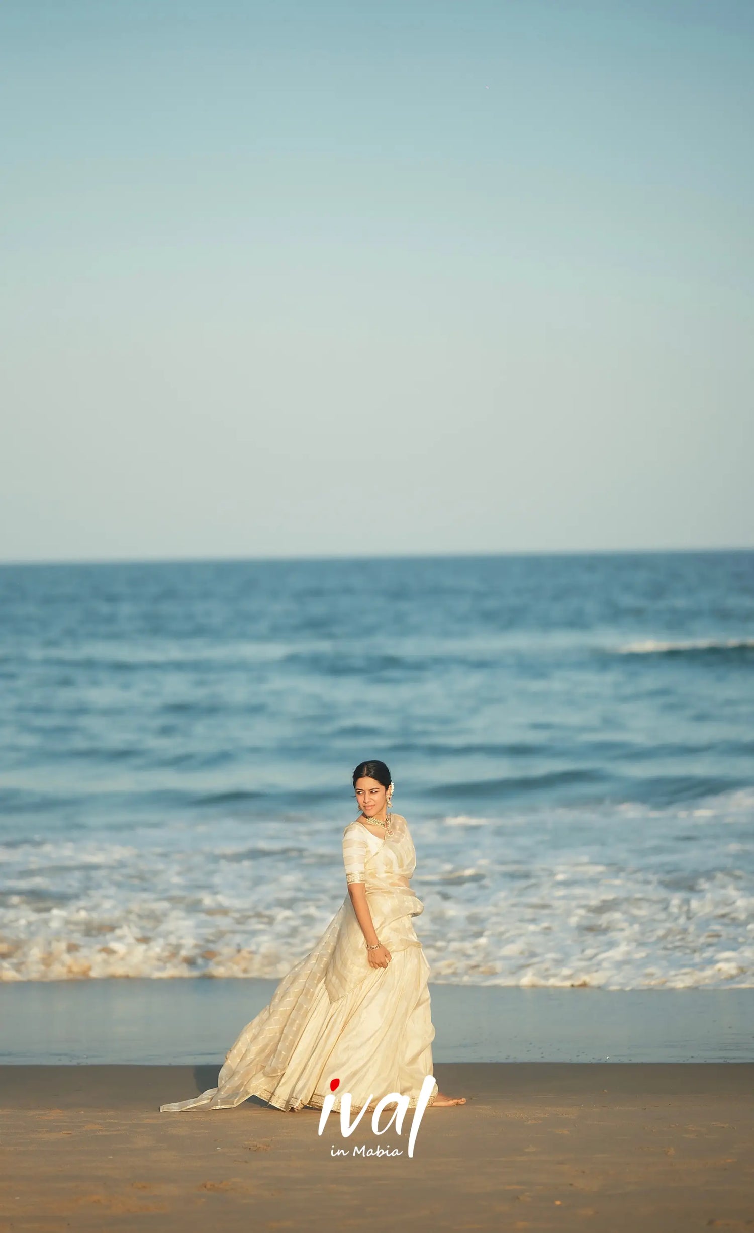 Pearl Silky Organza Halfsaree - Off white and Gold Half Sarees