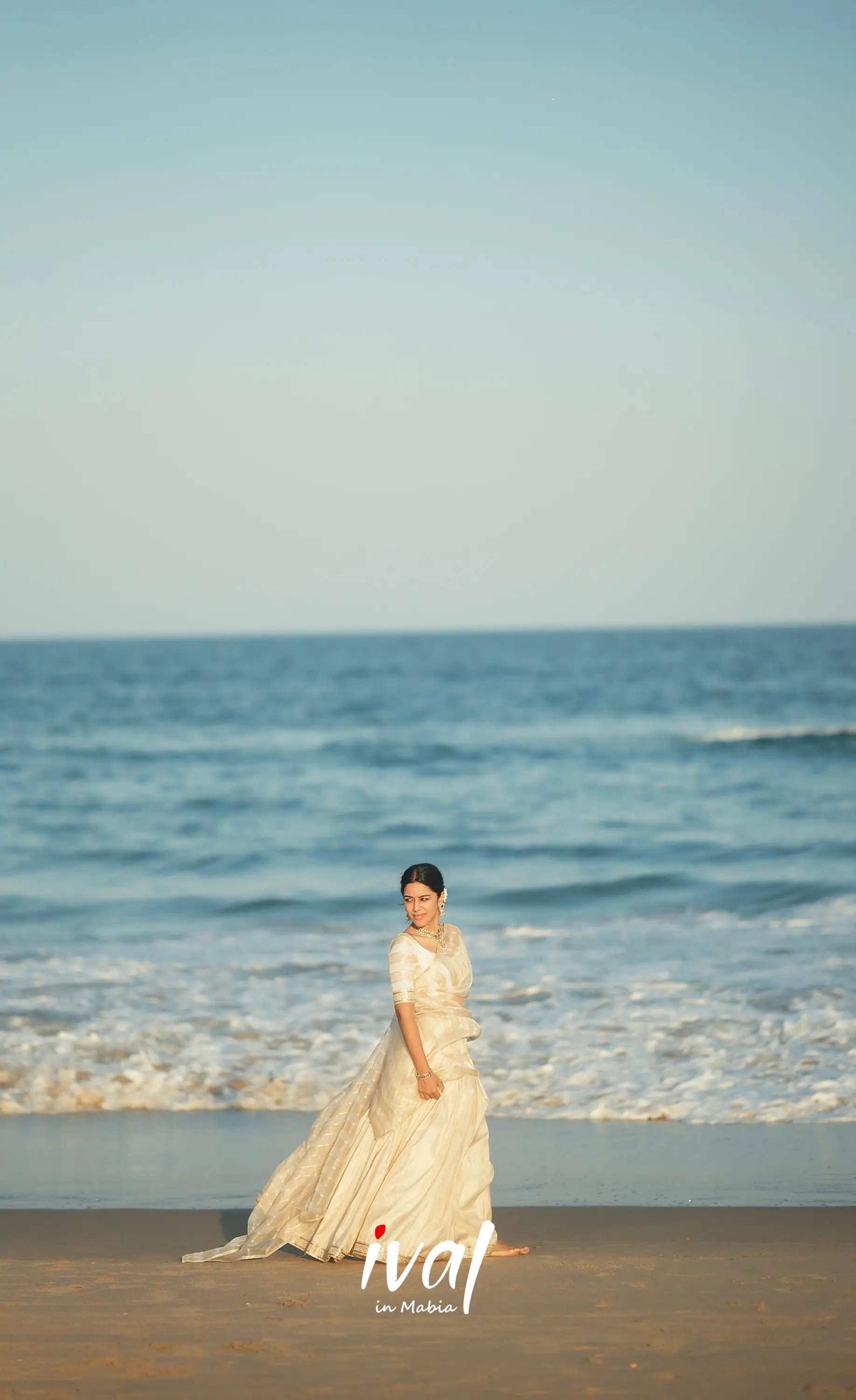 Pearl Silky Organza Halfsaree - Off white and Gold Half Sarees