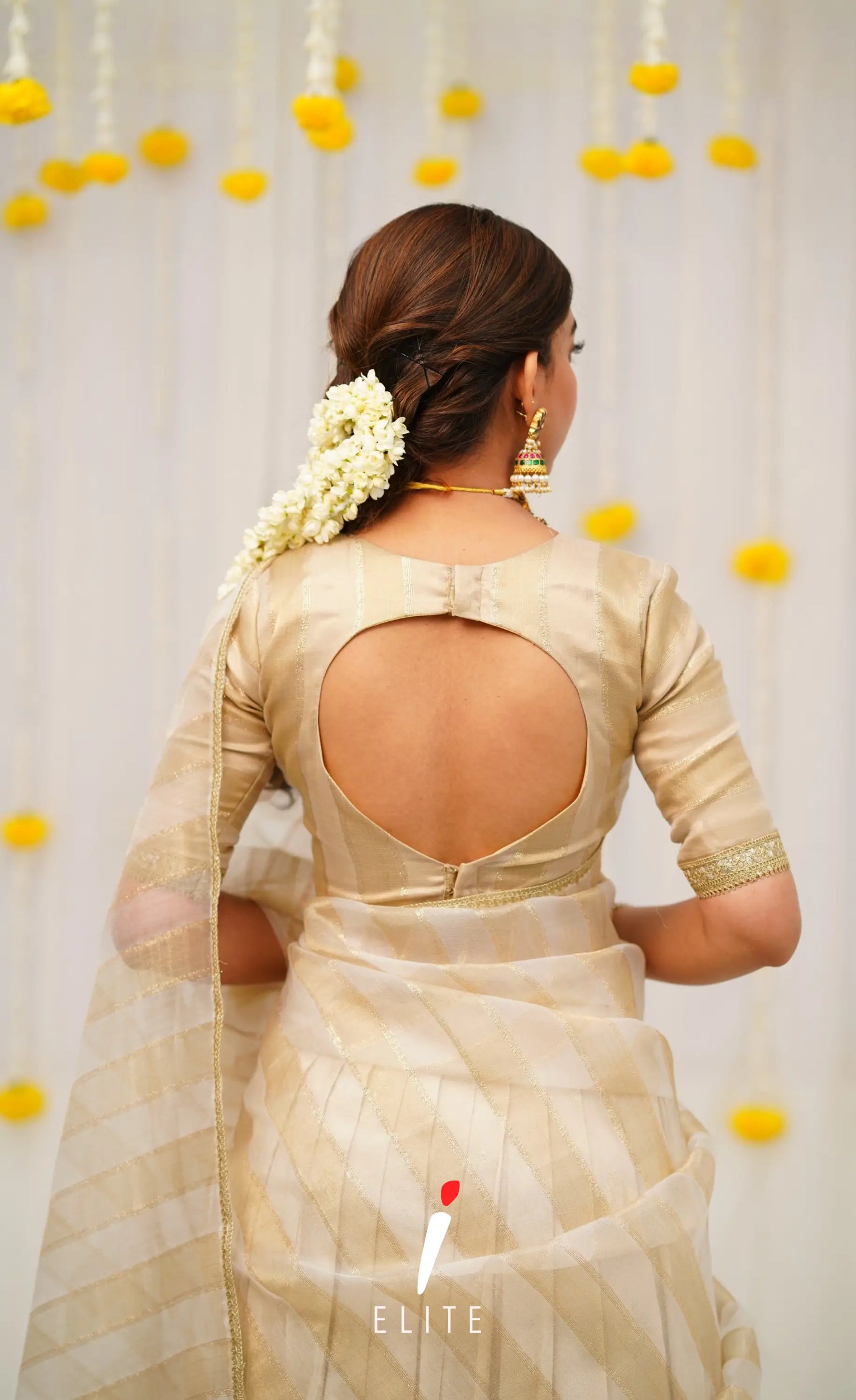 Pearl Silky Organza Halfsaree - Off White and Gold XS Pearl Silky Organza Halfsaree - Off White and Gold XS