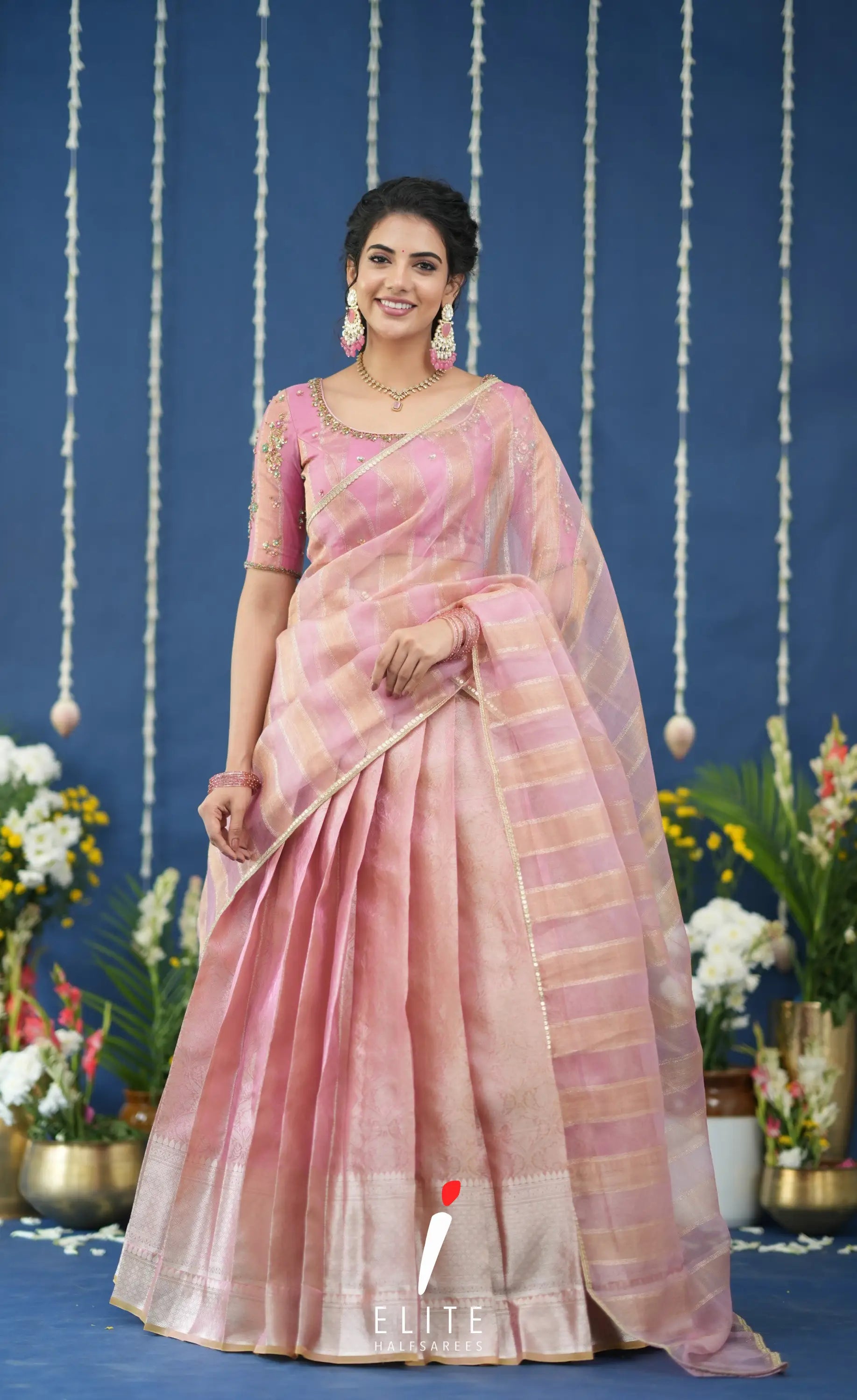 Pearl Tissue Halfsaree Light Pink Half Sarees