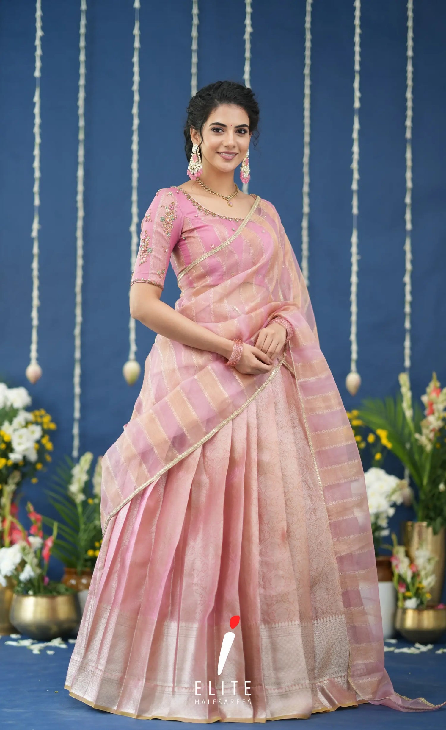 Pearl Tissue Halfsaree Light Pink Half Sarees