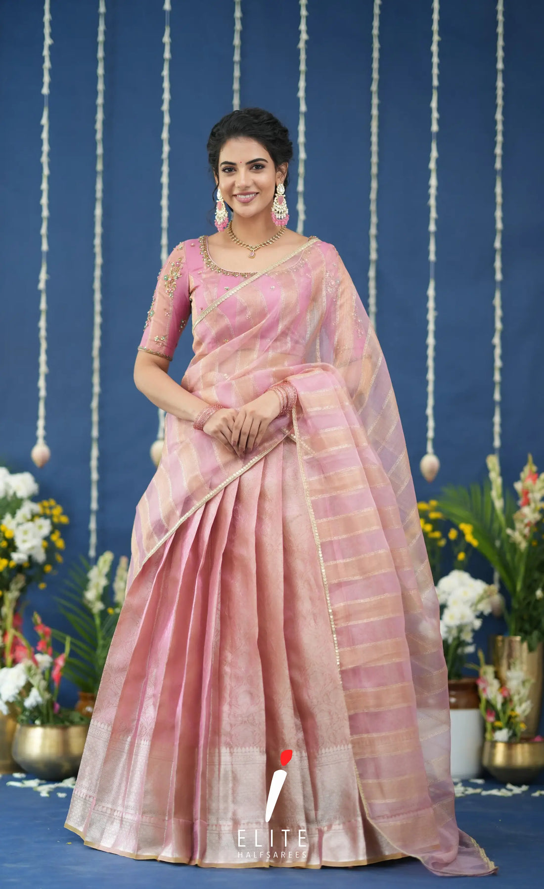 Pearl Tissue Halfsaree Light Pink Half Sarees
