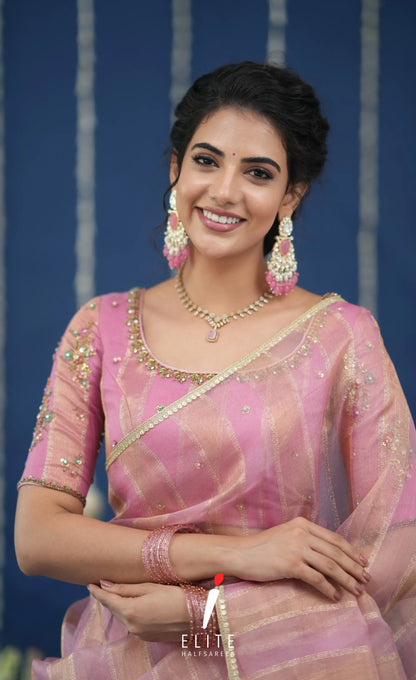 Pearl Tissue Halfsaree Light Pink Half Sarees