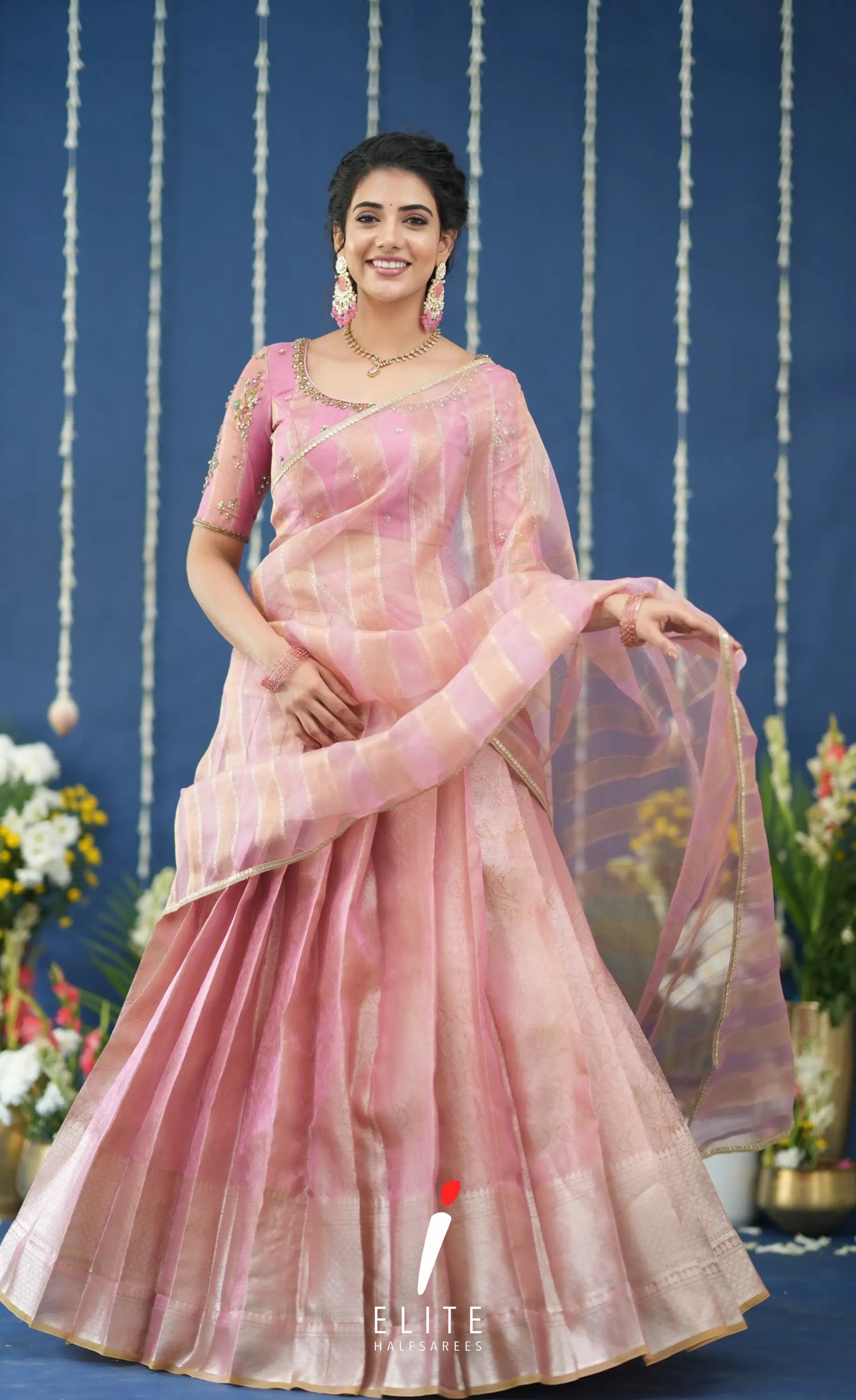 Pearl Tissue Halfsaree Light Pink Half Sarees