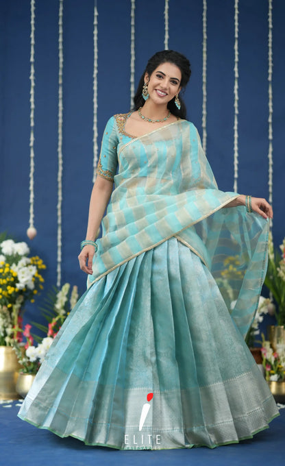 Pearl Tissue Halfsaree Pastel Blue Half Sarees
