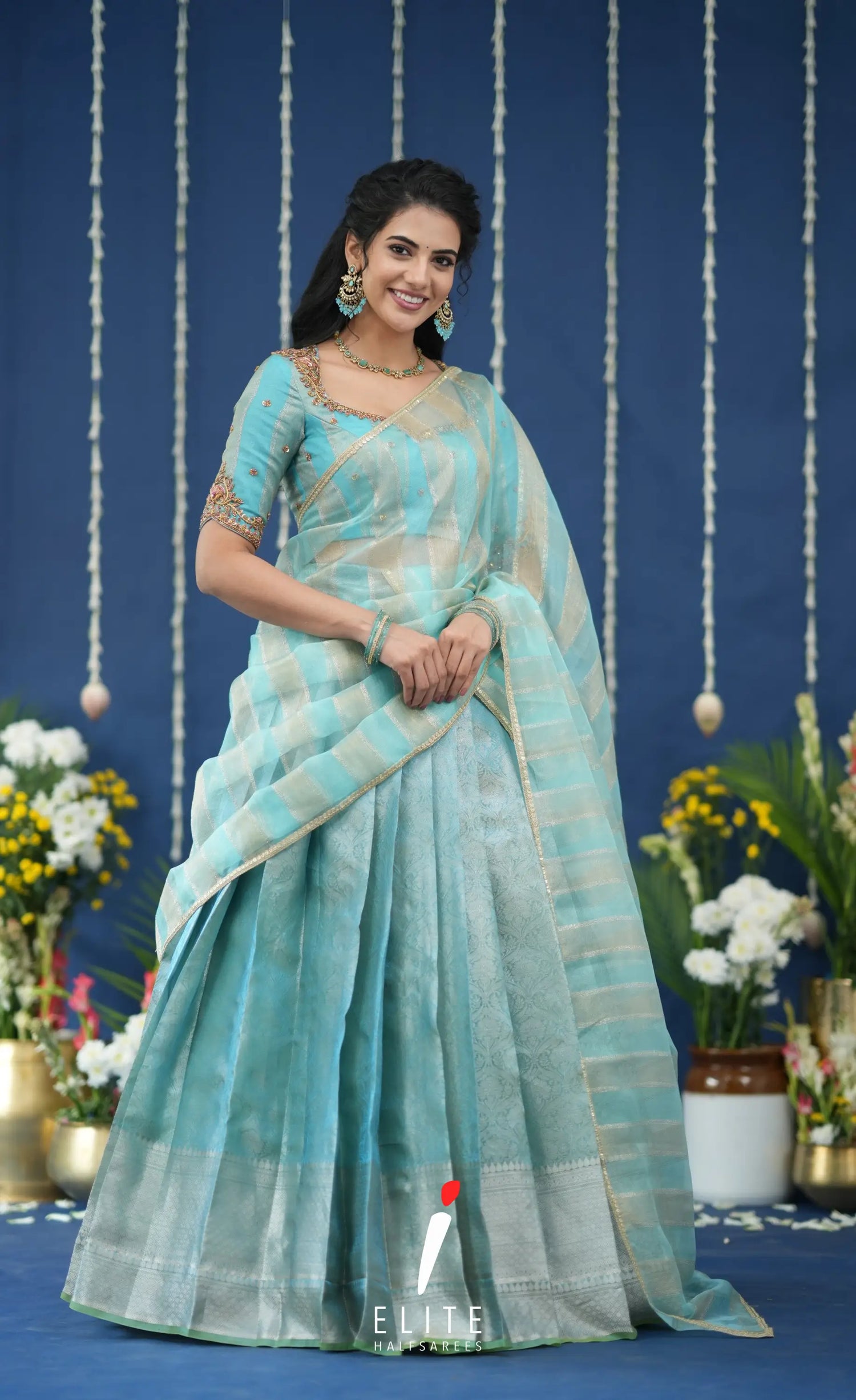 Pearl Tissue Halfsaree Pastel Blue Half Sarees