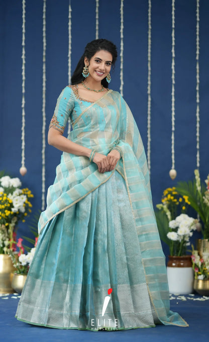Pearl Tissue Halfsaree Pastel Blue Half Sarees