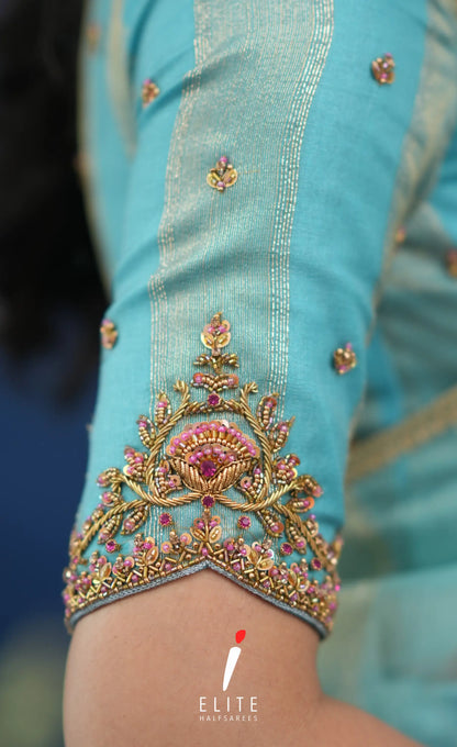 Pearl Tissue Halfsaree Pastel Blue Half Sarees