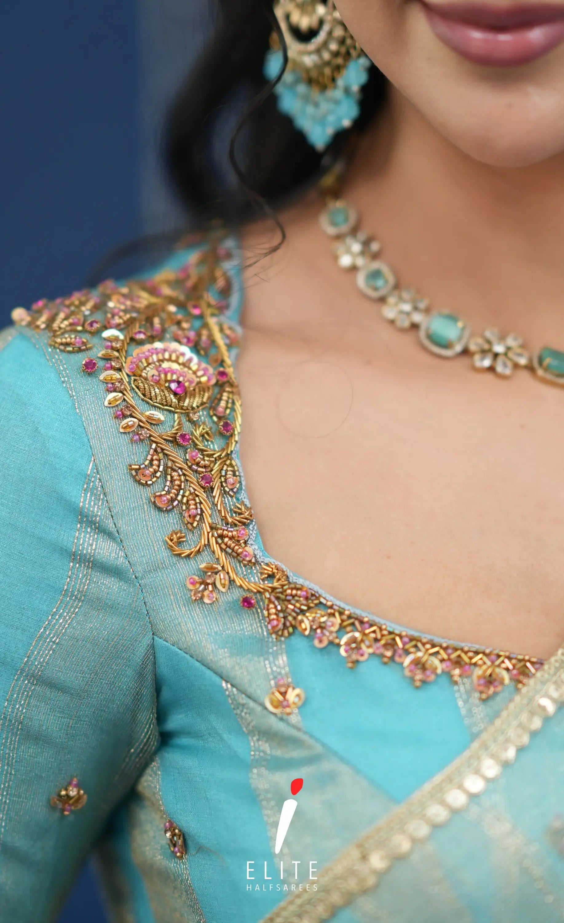 Pearl Tissue Halfsaree Pastel Blue Half Sarees