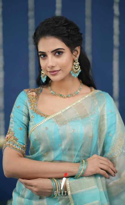 Pearl Tissue Halfsaree Pastel Blue Half Sarees