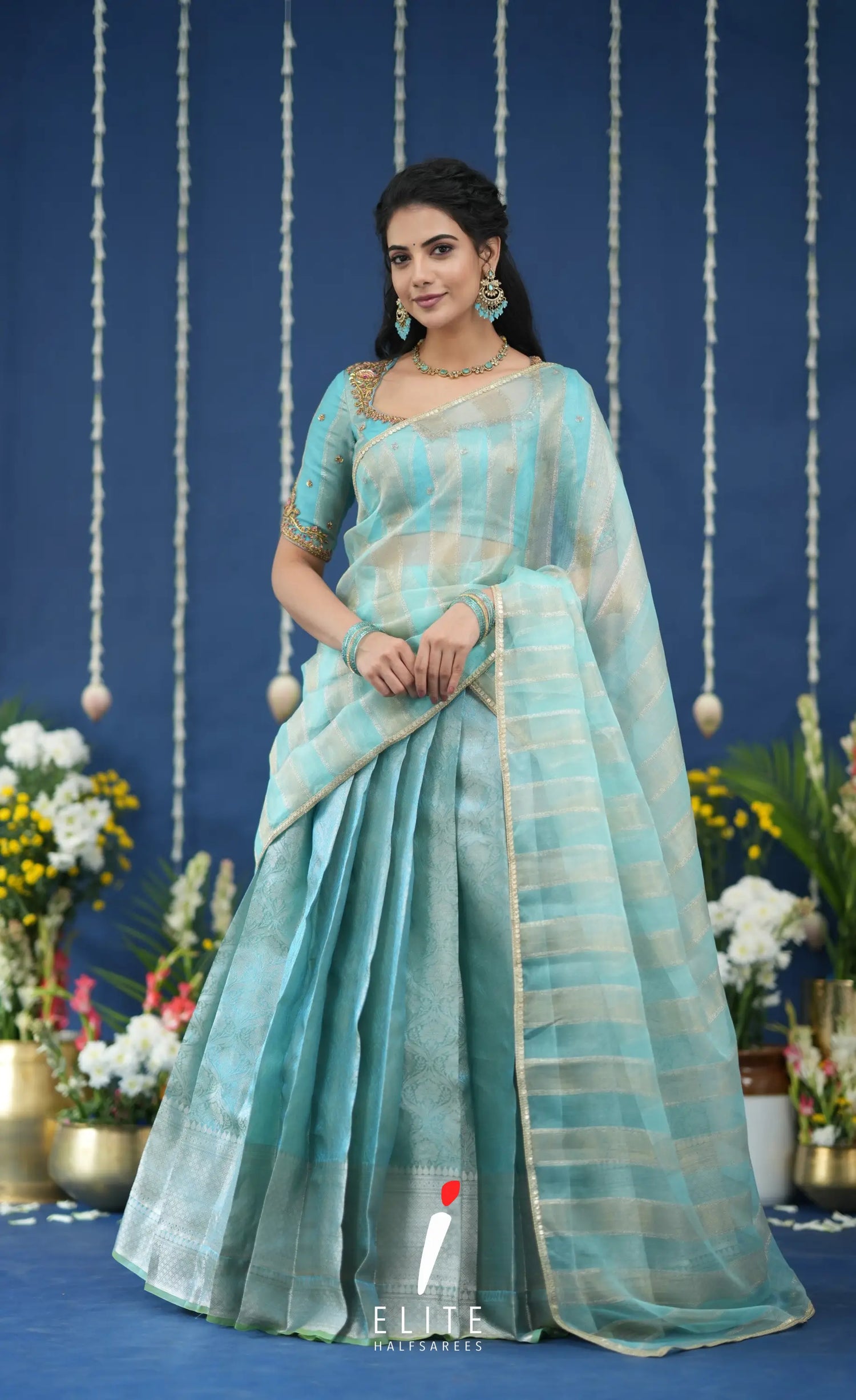Pearl Tissue Halfsaree Pastel Blue Half Sarees