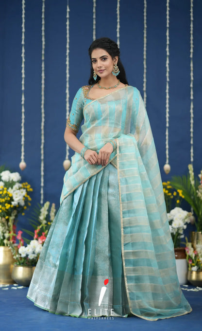 Pearl Tissue Halfsaree Pastel Blue Half Sarees