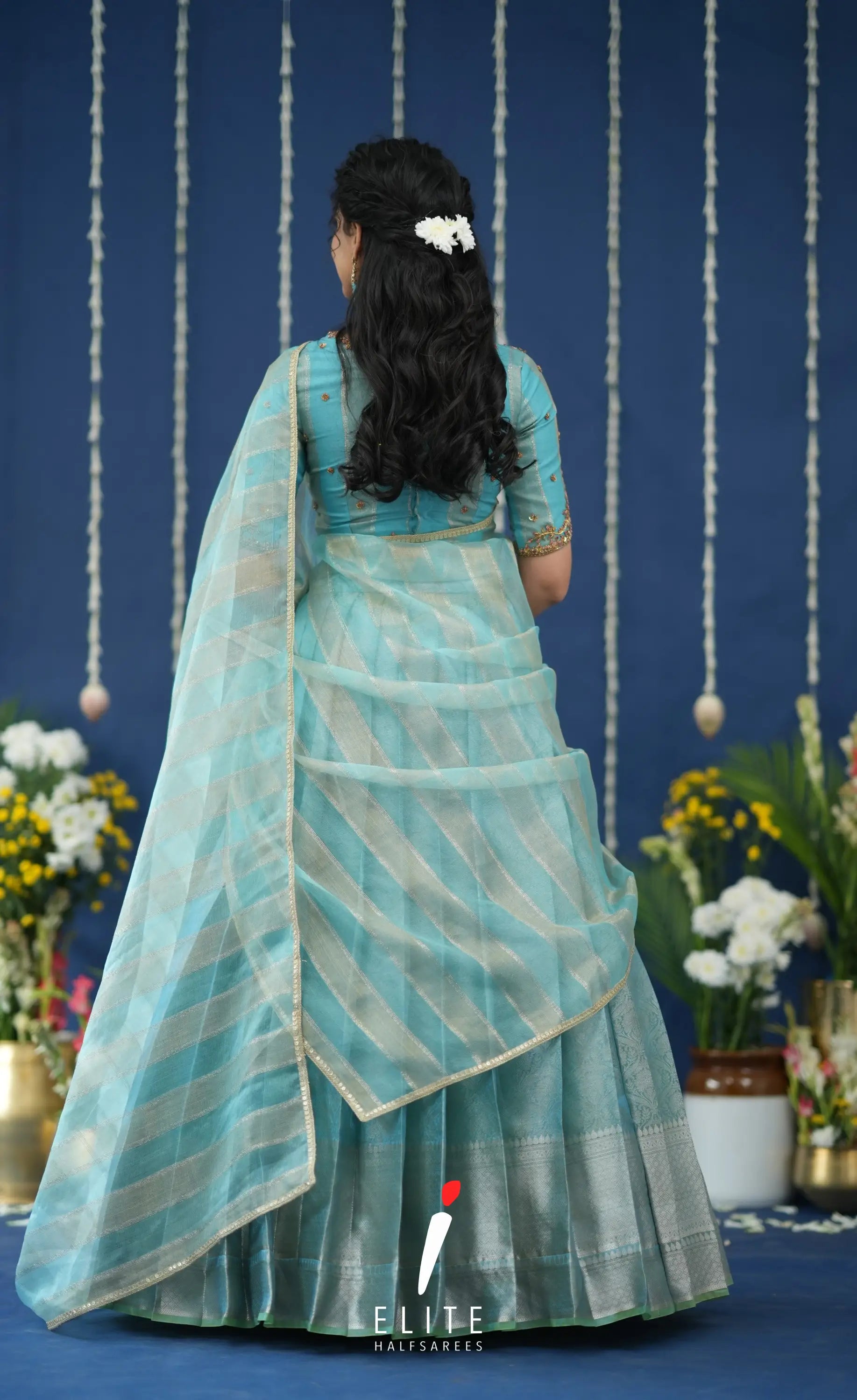 Pearl Tissue Halfsaree Pastel Blue Half Sarees