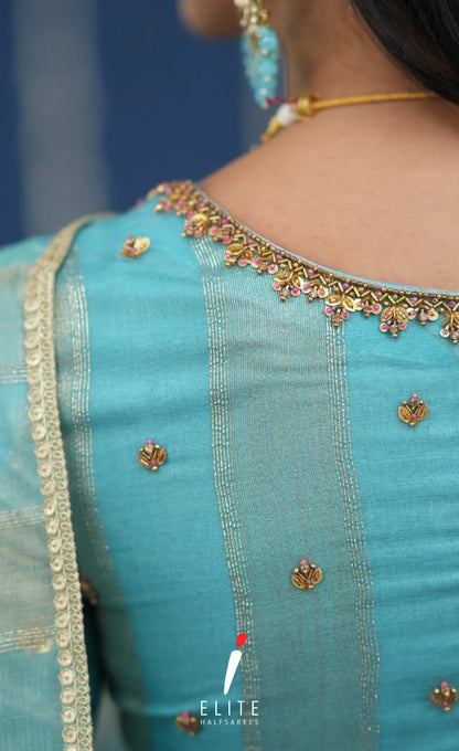 Pearl Tissue Halfsaree Pastel Blue Half Sarees