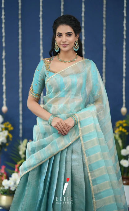 Pearl Tissue Halfsaree Pastel Blue Half Sarees