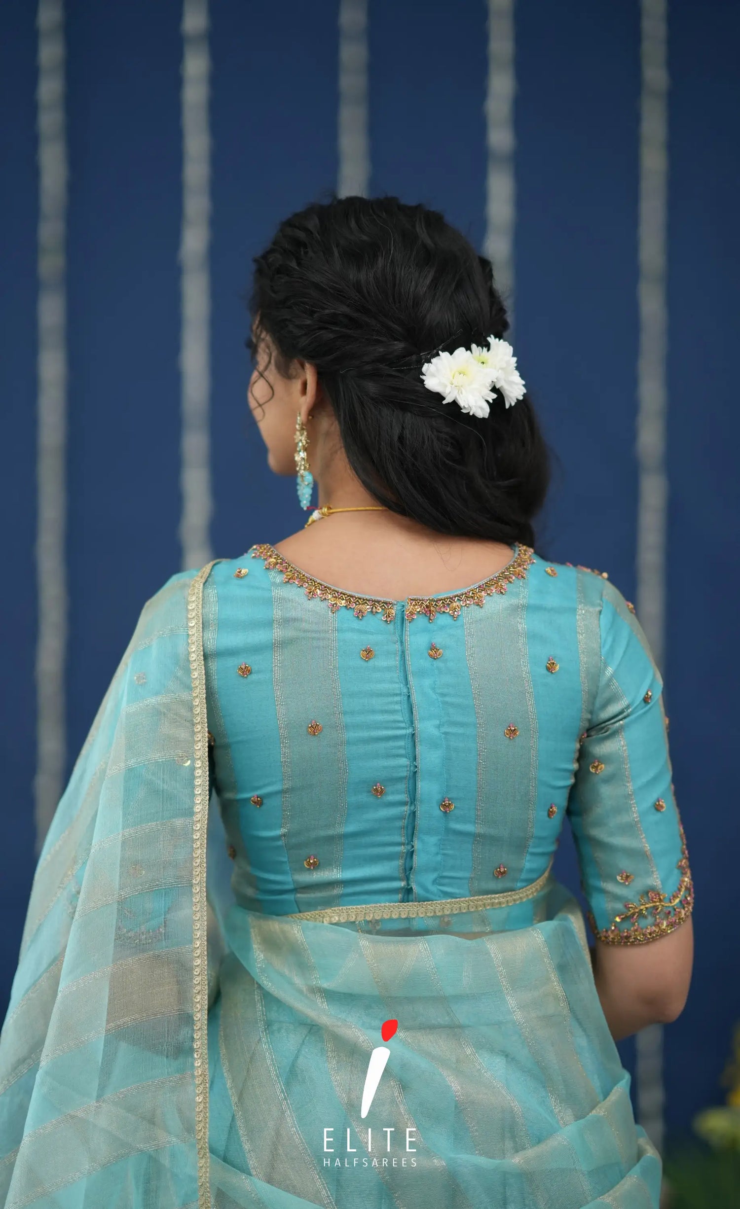 Pearl Tissue Halfsaree Pastel Blue Half Sarees