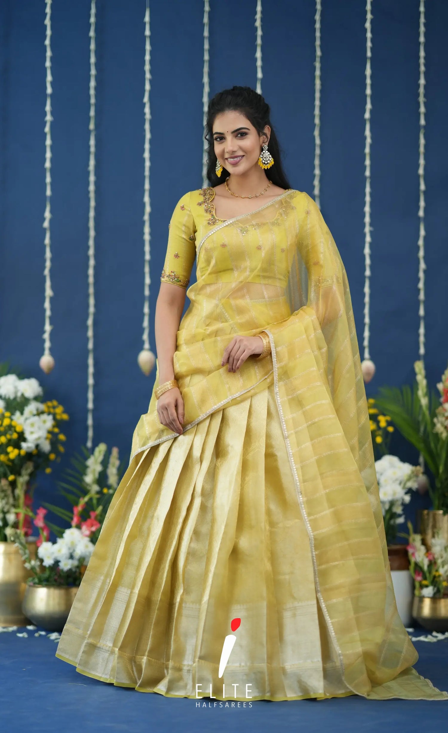 Pearl Tissue Halfsaree Yellow Half Sarees