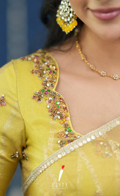 Pearl Tissue Halfsaree Yellow Half Sarees