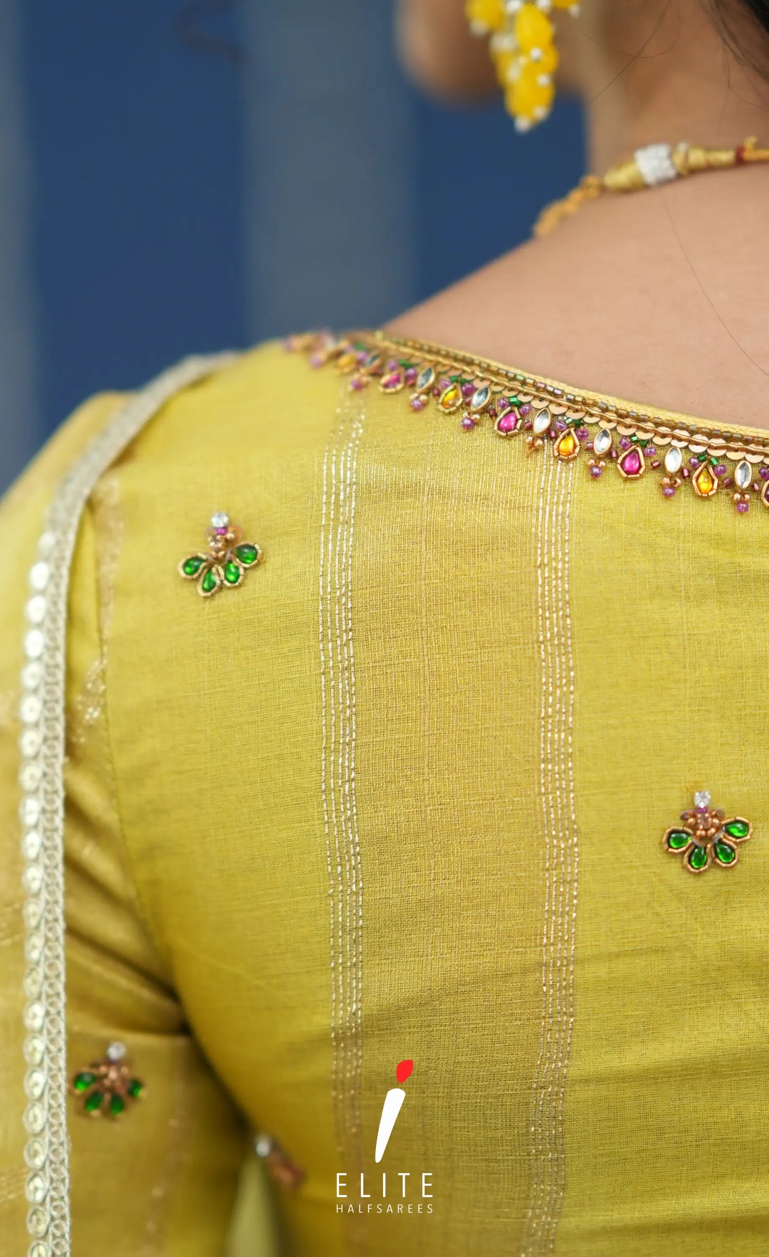 Pearl Tissue Halfsaree Yellow Half Sarees